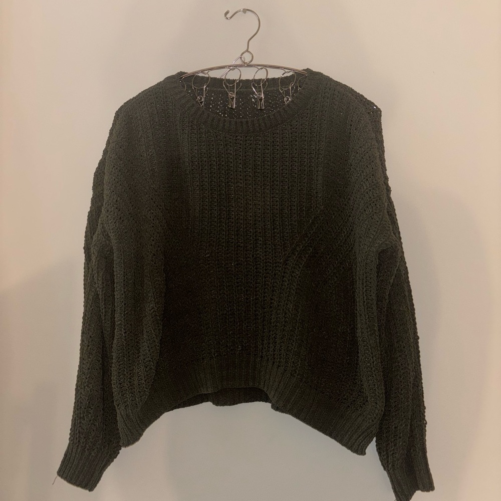 Green Crewneck Sweater with Textured Knit and Boxy Fit